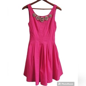 Gracia Pink Barbiecore Sleeveless Party Dress Rhinestones Tulle Size Medium